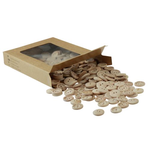 Artikel Knutselbenodigdheden knoop houten knoop met spreuk Ø2cm naturel 220 st