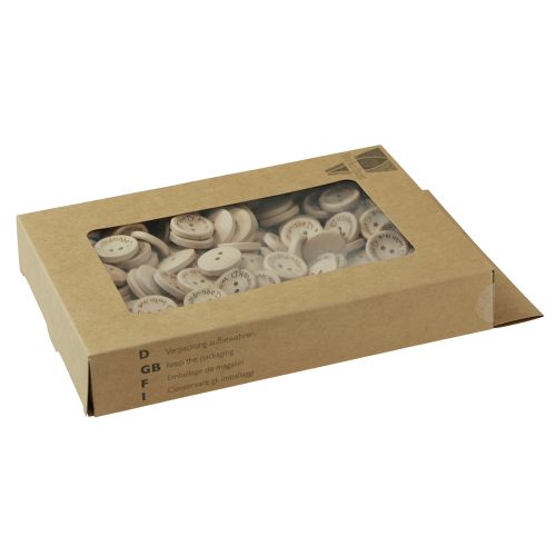 Artikel Knutselbenodigdheden knoop houten knoop met spreuk Ø2cm naturel 220 st