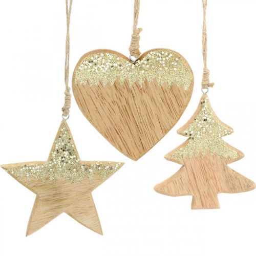 Floristik24 Kerstdecoratie ster / hart / boom, houten hanger, adventsdecoratie H10/12,5cm 3st