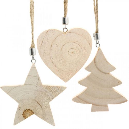 Floristik24 Decoratieve hanger ster / hart / kerstboom, houten decoratie, Advent H9.5 / 8 / 10cm 6st