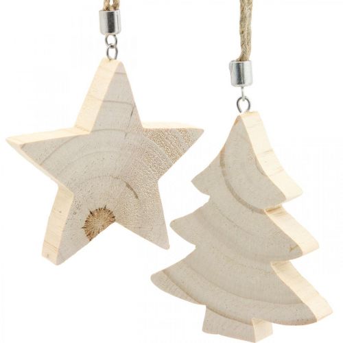 Floristik24 Decoratieve hanger ster / hart / kerstboom, houten decoratie, Advent H9.5 / 8 / 10cm 6st