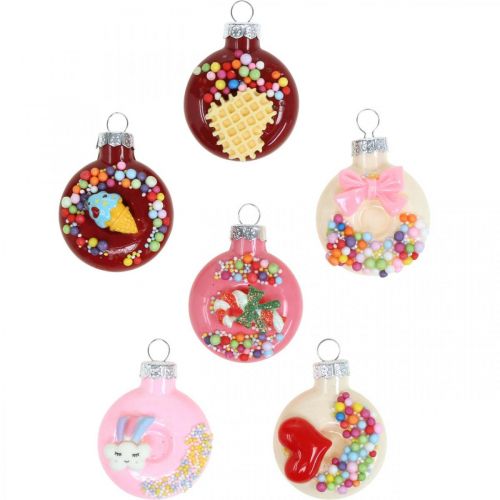 Floristik24 Boomhanger donuts, glasdecoratie, kerstboomdecoratie mix H4.5cm echt glas 6st