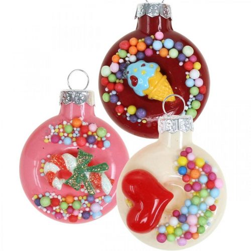 Boomhanger donuts, glasdecoratie, kerstboomdecoratie mix H4.5cm echt glas 6st