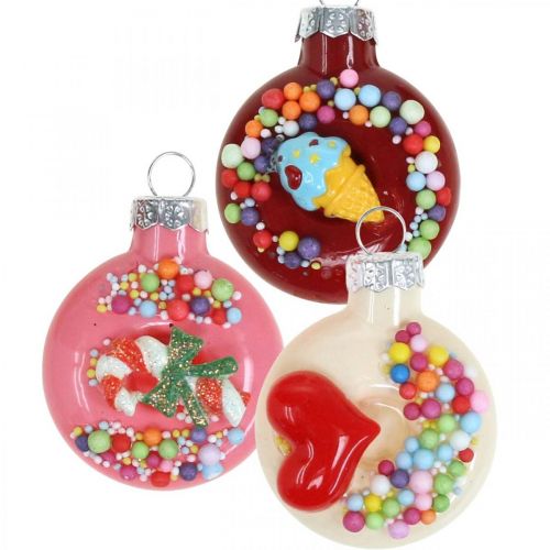 Floristik24 Boomhanger donuts, glasdecoratie, kerstboomdecoratie mix H4.5cm echt glas 6st