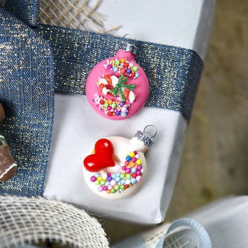 Floristik24 Boomhanger donuts, glasdecoratie, kerstboomdecoratie mix H4.5cm echt glas 6st