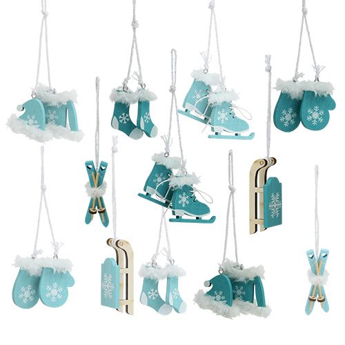 Floristik24 Boomdecoraties mix 3,5 cm - 7,5 cm blauw, wit 12st