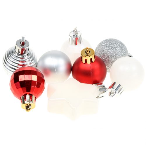 Floristik24 Boomdecoratie mix rood, wit, zilver Ø3cm 33st