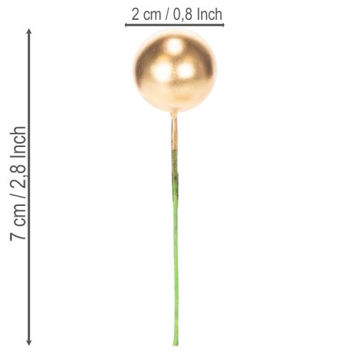 Kunstmatige gouden bessenbolletjes op een draadje voor feestelijke arrangementen, 2 cm, 48 stuks | Floristik24.nl