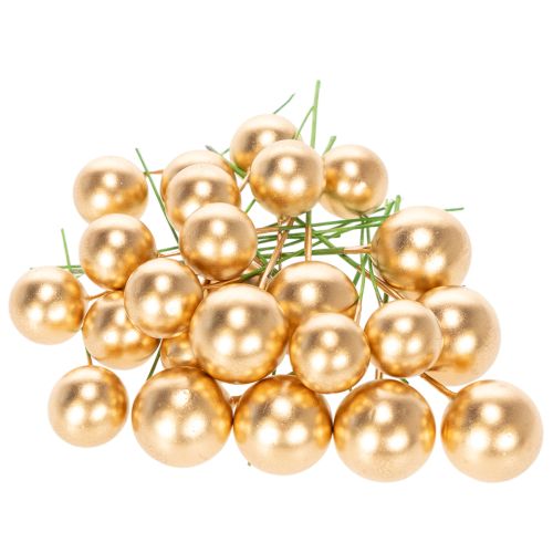 Kunstmatige gouden bessenbolletjes op een draadje voor feestelijke arrangementen, 2 cm, 48 stuks | Floristik24.nl