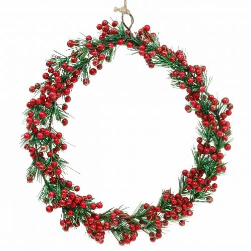 Floristik24 Bessenkrans kunstgroen, rood glitter Ø18cm