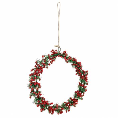 Floristik24 Bessenkrans kunstgroen, rood glitter Ø18cm