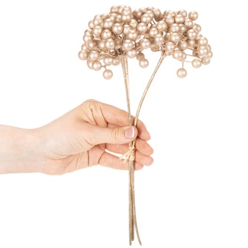 Kunstmatige bessenstruik, champagnekleurige decoratie, 28 cm, 3 stuks | Floristik24.nl
