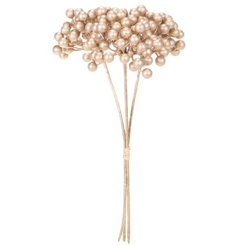 Kunstmatige bessenstruik, champagnekleurige decoratie, 28 cm, 3 stuks | Floristik24.nl