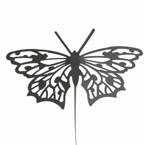 Bloemsteker metaal vlinder zwart 10,5×8/44cm 3st
