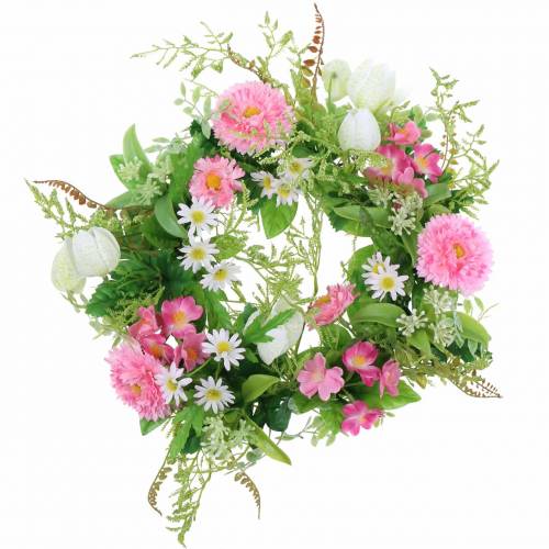 Floristik24 Bellis krans / dambord bloem roze, wit Ø30cm