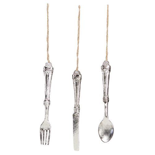 Artikel Bestekdecoratie om op te hangen metaallook zilver 14cm 12 st
