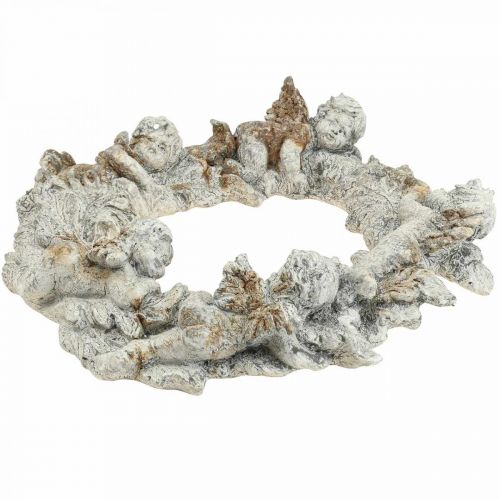 Betonnen deco engel deco krans wanddecoratie wit bruin 36,5cm