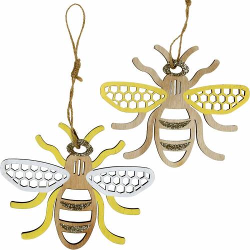 Floristik24 Decoratie voor hangbijen geel, wit, goudkleurig hout zomerdecoratie 6 stuks
