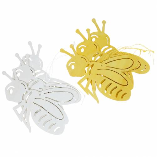 Floristik24 Houten figuurbij, lentedecoratie, honingbij om op te hangen, decoratief insect 6st
