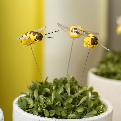 Artikel Bij aan draad, bloemplug, decoratieve bijen, lente oranje, geel B4,5cm 24 stuks
