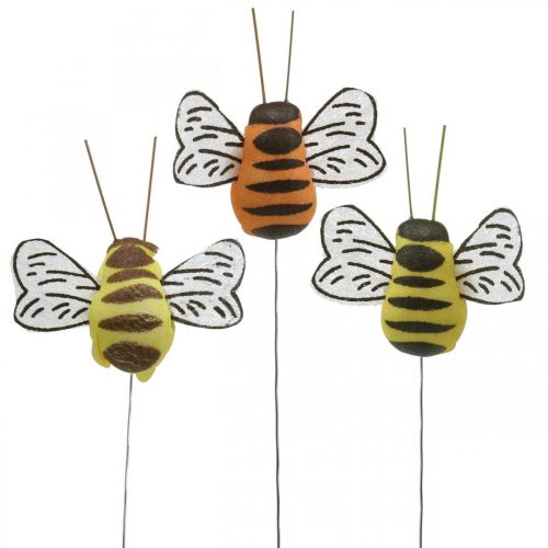 Bij aan draad, bloemplug, decoratieve bijen, lente oranje, geel B4,5cm 24 stuks