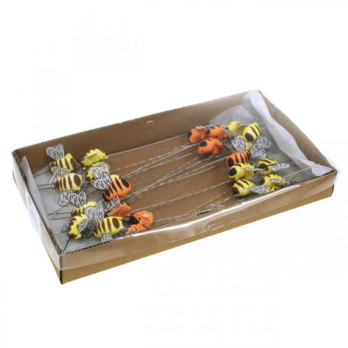Artikel Bij aan draad, bloemplug, decoratieve bijen, lente oranje, geel B4,5cm 24 stuks