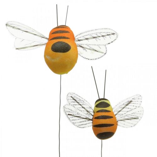 Floristik24 Decoratieve bij, lentedecoratie, bij op draad oranje, geel B5/6,5cm 12st