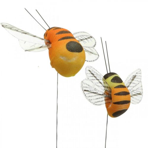 Floristik24 Decoratieve bij, lentedecoratie, bij op draad oranje, geel B5/6,5cm 12st