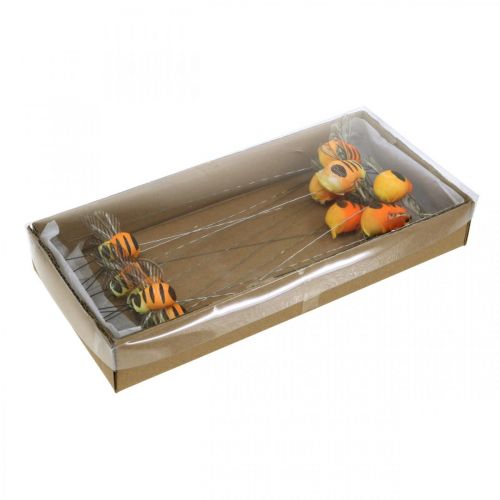 Floristik24 Decoratieve bij, lentedecoratie, bij op draad oranje, geel B5/6,5cm 12st