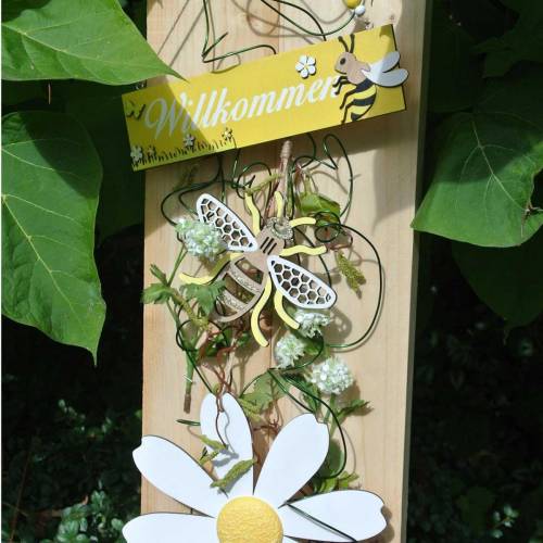Floristik24 Decoratie voor hangbijen geel, wit, goudkleurig hout zomerdecoratie 6 stuks