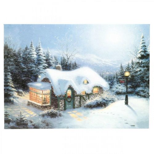 Floristik24 LED mural winterlandschap met huisje 38×28cm Voor op batterijen