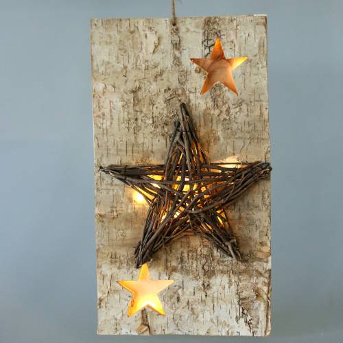 Floristik24 Kerstbord berk met LED ster / batterijen 40cm