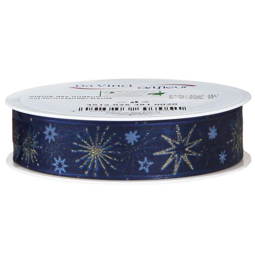 Artikel Blauw kerstlint met gouden sterren 25mm 20m