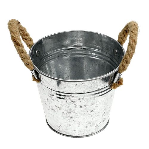 Artikel Glanzende metalen emmer met touwhandvatten Ø12cm