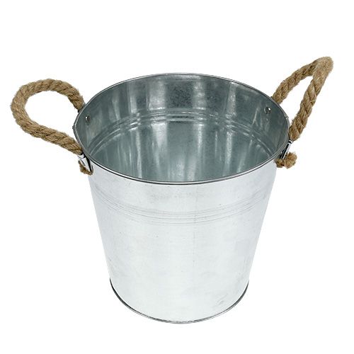 Artikel Glanzende metalen emmer met touwhandvatten Ø22cm