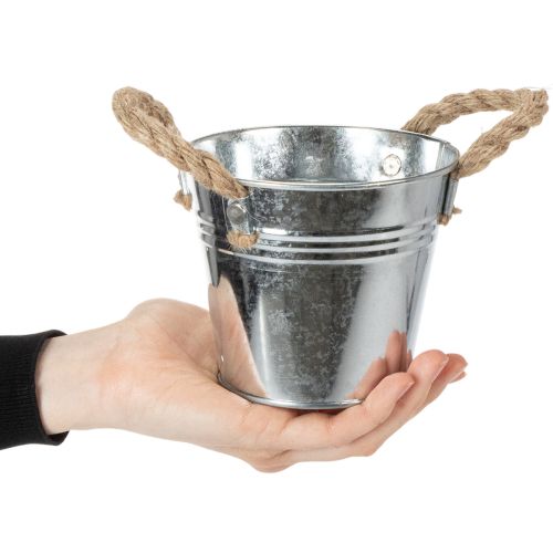 Glanzende metalen emmer met touwgrepen, Ø12 cm | Floristik24.nl