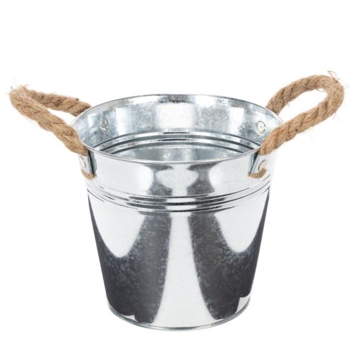 Glanzende metalen emmer met touwgrepen, Ø16cm kopen | Floristik24.nl