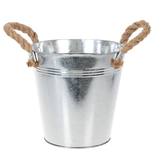 Glanzende metalen emmer met touwgrepen, Ø18cm kopen | Floristik24.nl