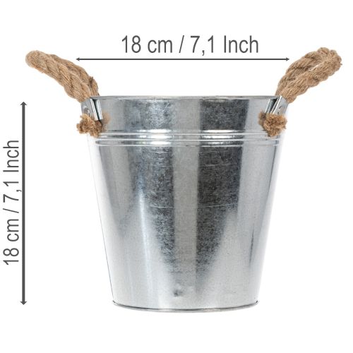 Glanzende metalen emmer met touwgrepen, Ø18cm | Floristik24.nl