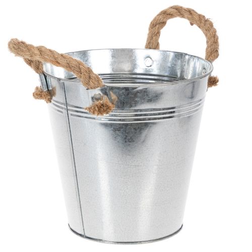 Glanzende metalen emmer met touwgrepen, Ø18cm | Floristik24.nl