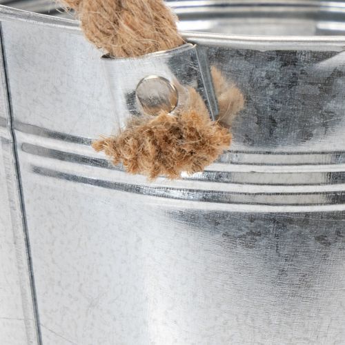 Glanzende metalen emmer met touwgrepen, Ø18cm | Floristik24.nl