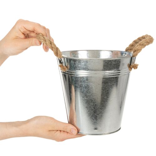 Glanzende metalen emmer met touwgrepen, Ø18cm | Floristik24.nl