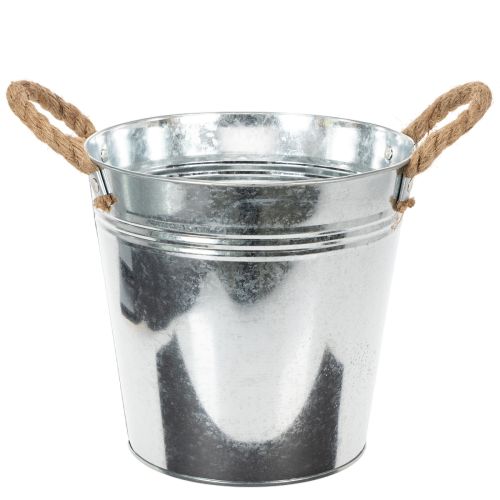 Glanzende metalen emmer met touwgrepen, Ø22cm kopen | Floristik24.nl