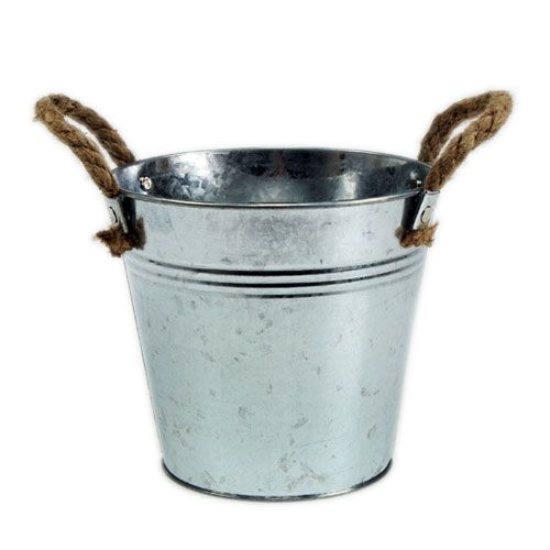 Artikel Decoratieve emmer bloempot metaal met touwhandvatten Ø20cm
