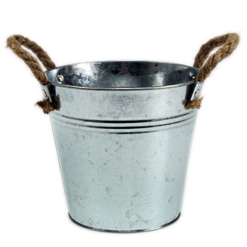 Artikel Glanzende metalen emmer met touwhandvatten Ø25cm