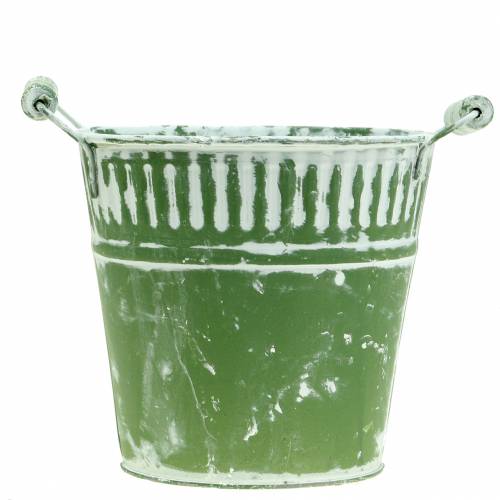 Floristik24 Blikken emmer groen witgekalkt Ø19cm H17cm 1 stuk