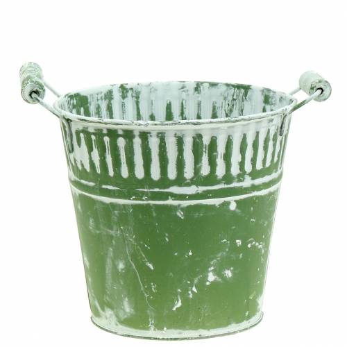 Floristik24 Blikken emmer groen witgekalkt Ø19cm H17cm 1 stuk