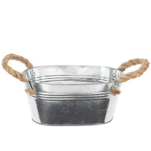 Metalen kom met touwgrepen, zilverkleurig, 22 cm hoog, 10 cm hoog kopen | Floristik24.nl