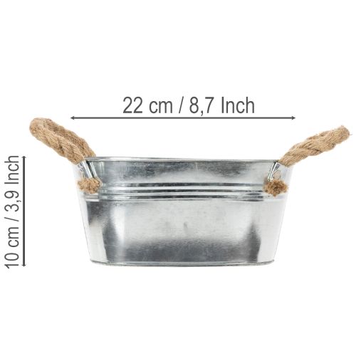 Metalen kom met touwgrepen, zilverkleurig, 22 cm hoog, 10 cm hoog | Floristik24.nl