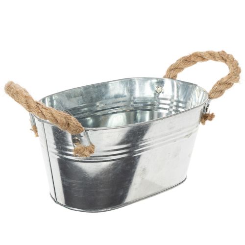 Metalen kom met touwgrepen, zilverkleurig, 22 cm hoog, 10 cm hoog | Floristik24.nl